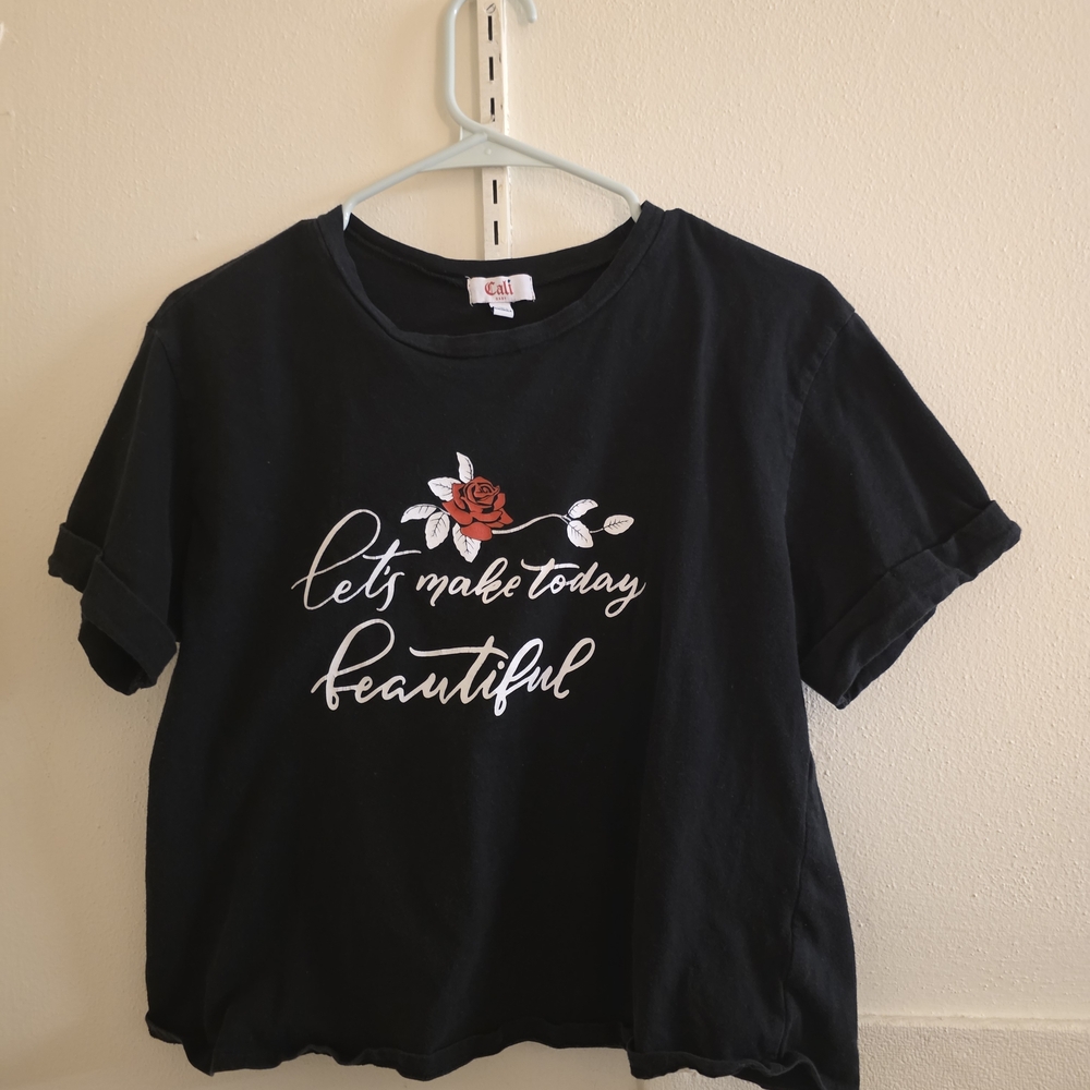 Gilli Black Crop Top with Rose and Script Design